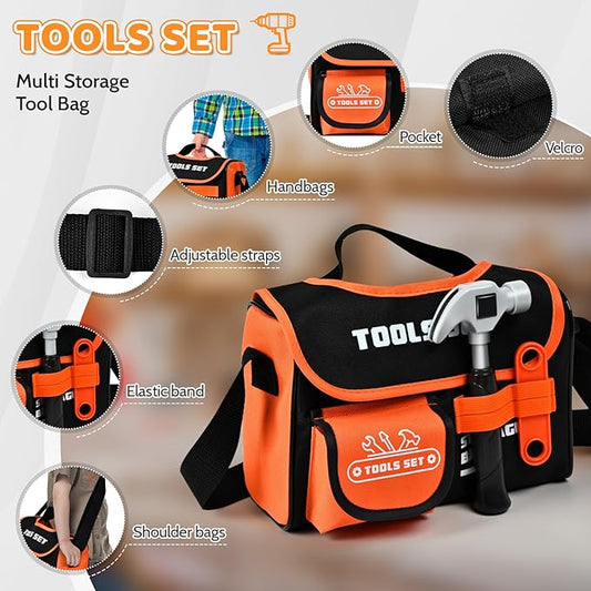 Kids Tool Sets with Portable Bag, Toddler Tool Set with Electric Drill Toy, Boy Toys Age 4, Construction Toys Tool Sets for Kid, Kids Tool Kit, Pretend Play Toys for 3 Year Old Boys Gift