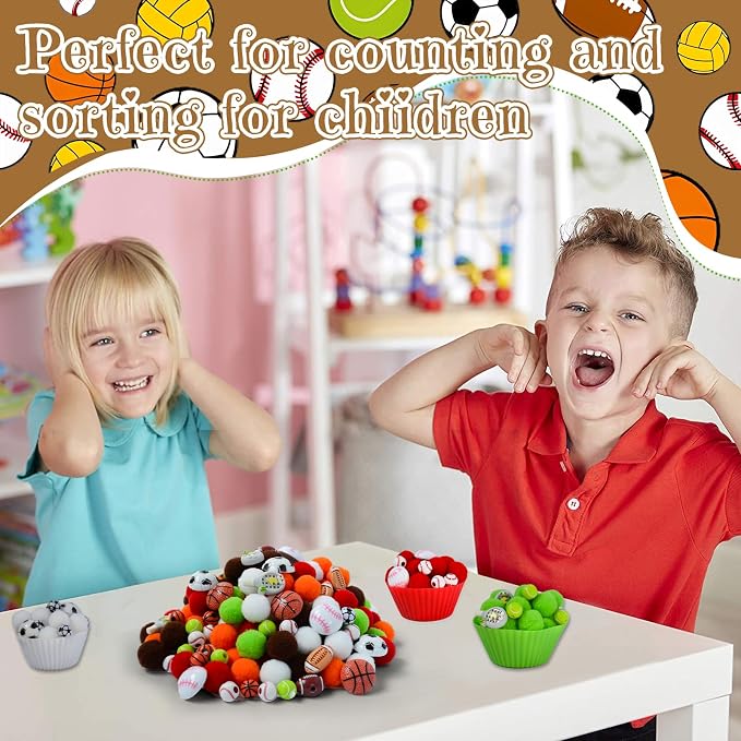 242pcs Sports Balls Sensory Bin Filler Fine Motor Toys Ball Sensory Bin Items Easter Soccer Baseball Basketball Football Tennis Sensory Bin Items Pom Poms for Color Counting Sorting - Image 4