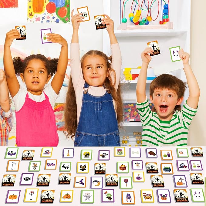 gisgfim 100 PCS Memory Matching Game Happy Halloween Concentration Memory Games Card for Kids Educational Ages 3-8 A Fun & Fast Halloween Theme Matching Games - Image 6