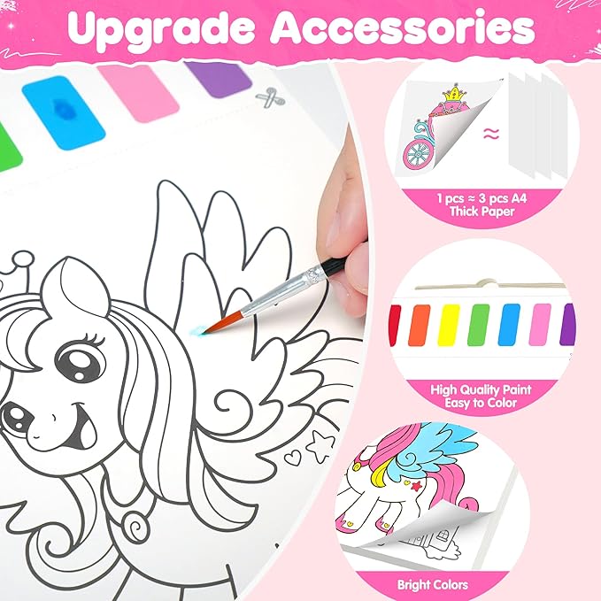 ZIZZ Paint with Water Coloring Books for Toddlers, Princess Watercolor Painting Sets for Kids Ages 3-5 4-8 Years Old, No-Mess Drawing Activity Kit Art Craft Toys Birthday Gifts for Girls Boy