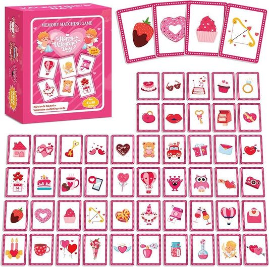gisgfim 100 PCS Memory Matching Game Valentine's Day Concentration Memory Games Card Educational Game for Kids Educational Ages 3-8 A Fun & Fast Heart Gnome Matching Games by gisgfim