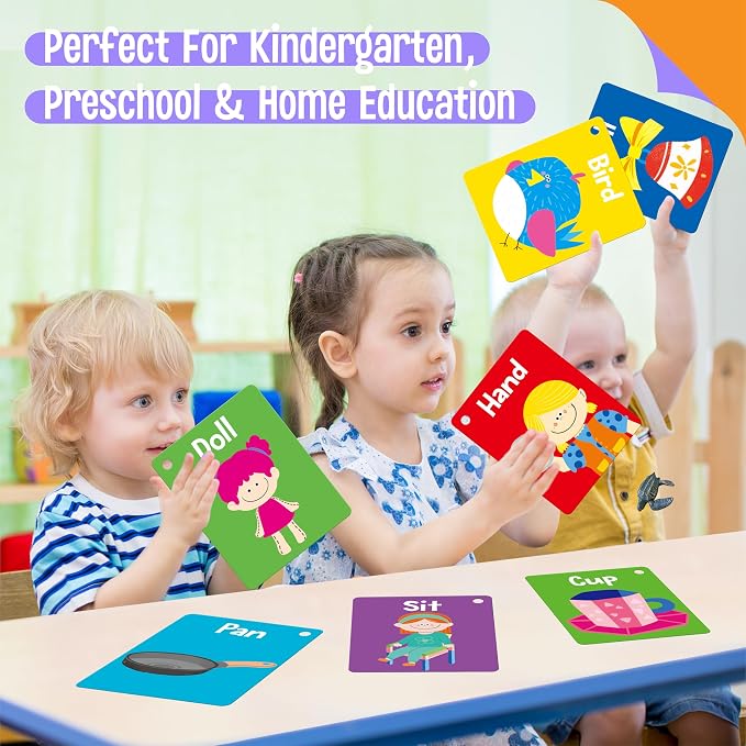 52 PCS Word Flashcards, 52 CVC Words & 52 CVCC, CCVC Words Double-Sided Cards with 2 Rings, Vocabulary Phonics Learning, Educational Tool for Preschool, Kindergarten, Toddlers - Image 6