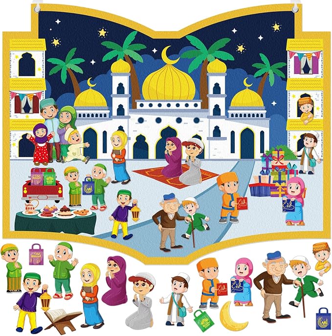 Cinrobiye DIY Ramadan Craft Kit – Eid Crafts & Activities, Reusable Felt Mosque, Moon & Stars Set for Classroom, Home, Islamic Holiday Decorations, Party Supplies by Cinrobiye