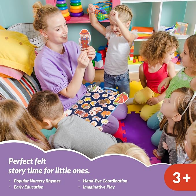 CHEFAN Felt/Flannel Board Story Set of 4, PRECUT Felt Pieces for Preschool Toddlers Circle Time,Old McDonald Had a Farm, This Old Man, Twinkle Twinkle Little Star, Row Row Row Your Boat - Image 2