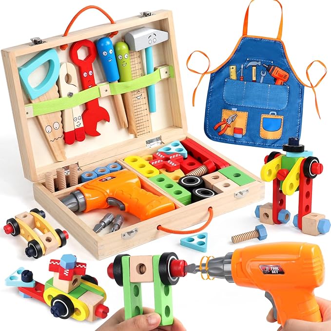 TONZE Wooden Kids Tool Set with Drill, Montessori Toys for 3 Year Old Boys by TONZE