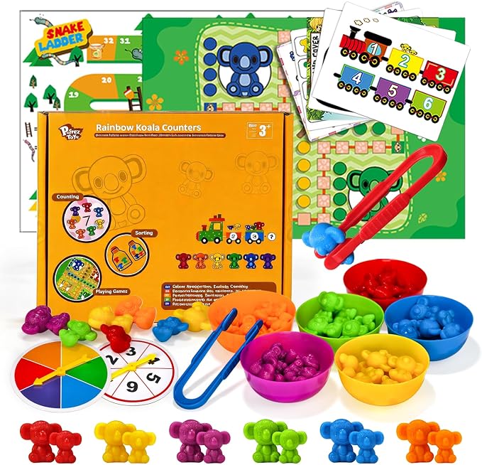 Pairez Toys Counting Animals Montessori Toy, 72pcs Koala Color Sorting Set by PairezToys