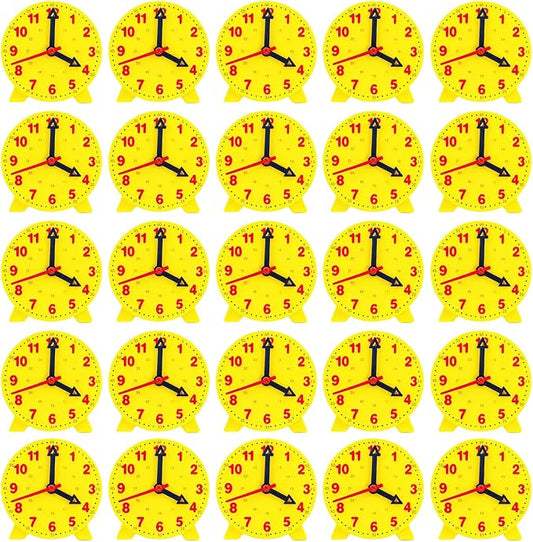 25 Pcs Teaching Clock Kit for Kids to Tell Time Teaching, Teacher Classroom Supplies, 4 Inch Yellow Mini Geared Clock, Basic Math Development Tool by ENIPEDITA