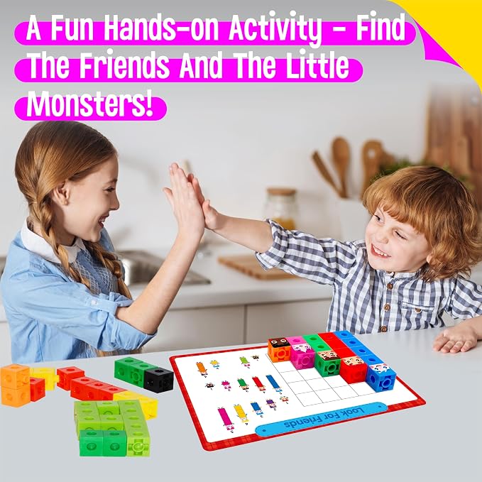 Math Linking Cubes, 100 Math Cube Manipulatives with 30 Learning Activities plus 192 Reusable Stickers, Number Counting Blocks Snap Linking Math Counters, Fun & Educational Pre-K Counting Blocks - Image 6