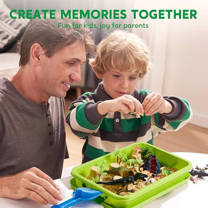 JOVA Klever Kits Dinosaurs Sensory Bin Toys for Kids with Glow in The Dark Dinosaurs, Sandbox with Lid Sand, Preschool Learning Activities Gifts for Boys Girls Age 3+ - Image 7