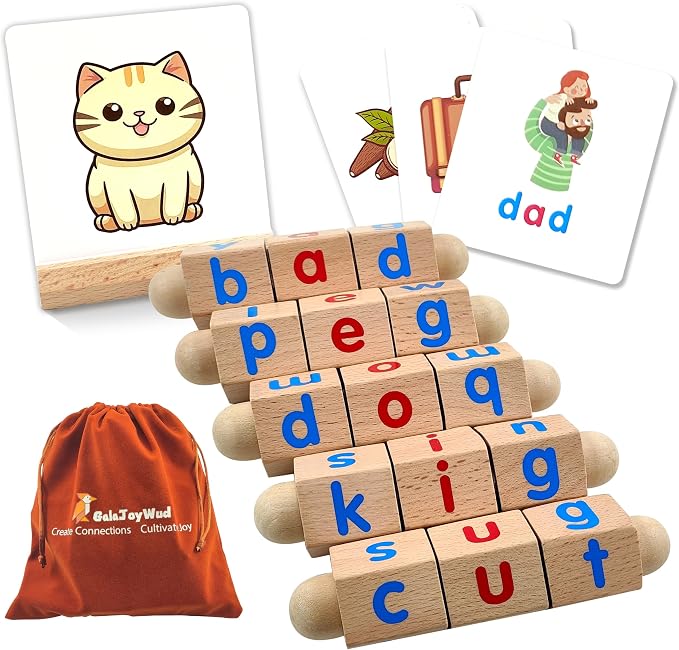 Phonics Games for Kids Ages 2-4, CVC Word Games Kindergarten, Wooden Reading Blocks Toys, Montessori Learning Toys for 3-6 Years Old, Preschool Educational Activities Gift for Boys Girls by Unknown