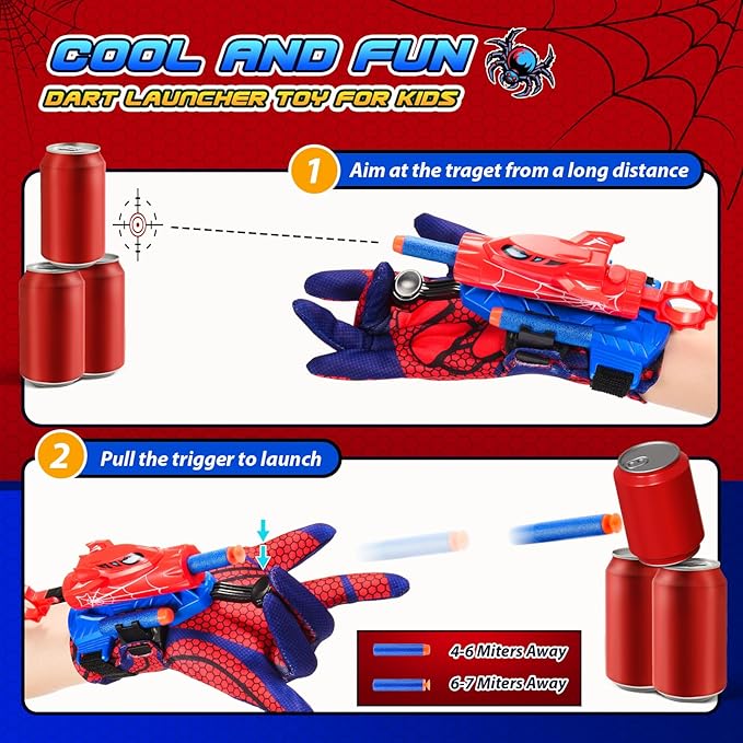 Superhero Web Shooters for Kids Age 3-7, Adjustable Wrist Launcher Slinging Toy Set with 20 Darts, Ideal Birthday for Boys & Girls Imaginative Role-Playing Costume Accessory