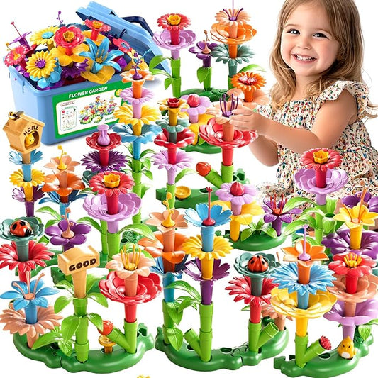 148 Pcs 3 Year Old Girl Gifts,Flower Garden Building Toy Set Toddlers Toys Gifts Best Educational Learning Fine DIY Crafts Stem Construction Stacking Kit,for 3 4 5 6 7 Year Kids Birthday