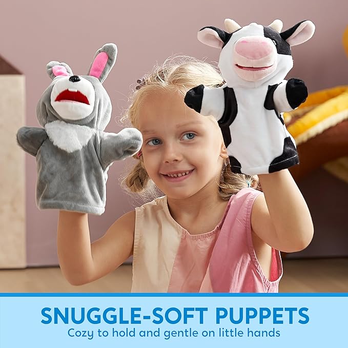 JOYIN 6Pcs Kids Hand Puppet Set with Working Mouth, Toddler Plush Toy Includes Pig, Sheep, Dairy Cow, Dog, Goat, and Horse for Show Theater, Birthday Gifts for Boys Girls, Gifts for Christmas