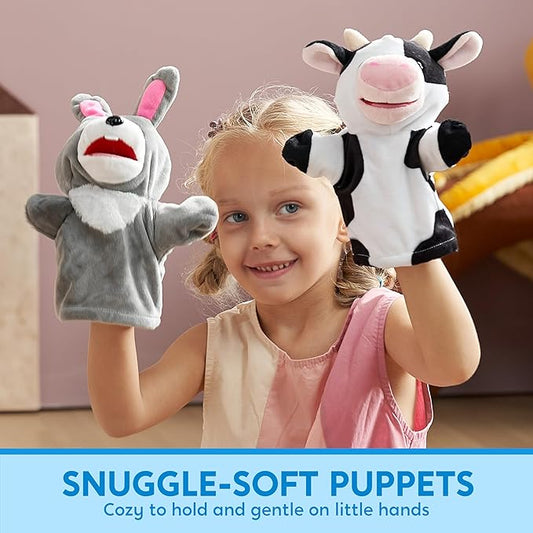 JOYIN 6Pcs Kids Hand Puppet Set with Working Mouth, Toddler Plush Toy Includes Pig, Sheep, Dairy Cow, Dog, Goat, and Horse for Show Theater, Birthday Gifts for Boys Girls, Gifts for Christmas