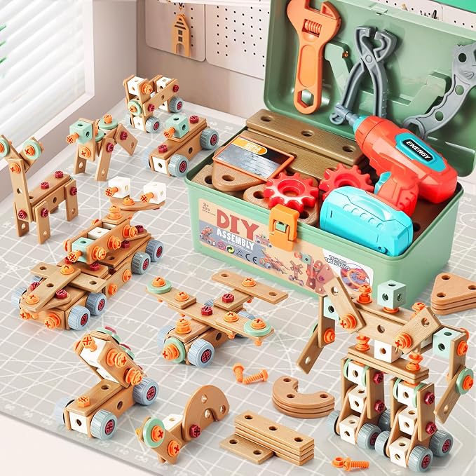 VEAIS Kids Tool Set with Drill,148Pcs Tool Set with Toolbox,STEM Montessori Toys for 3 4 5 Year Old,Pretend Play Kid Toy,Educational Construction Toy for 3-5 Year Old Boy Girl,Birthday Gift for Kids by VisittheVEAIS