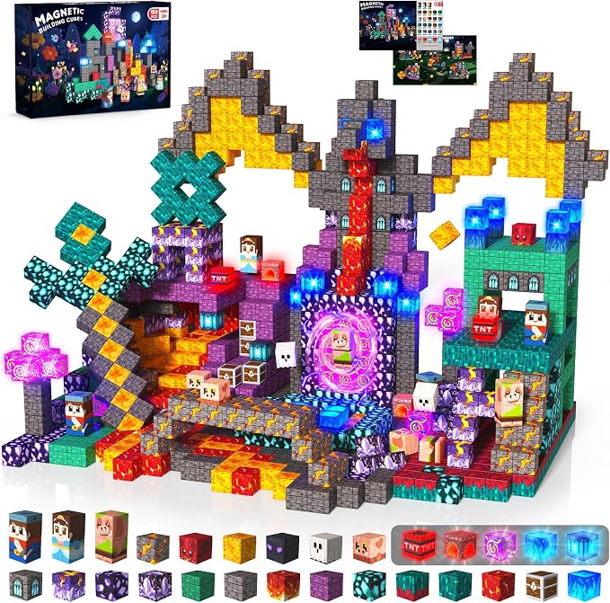 Light up Magnetic Blocks, 150PCS Magnetic Building Cube Game, Constructions Toys for Kids Age 3-4, 5 6 7 8 9 10, STEM Montessori Building Set for Kids, Building Stacking Toy Birthday for Toddlers by Unknown