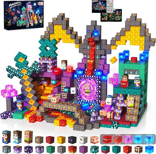 Light up Magnetic Blocks, 150PCS Magnetic Building Cube Game, Constructions Toys for Kids Age 3-4, 5 6 7 8 9 10, STEM Montessori Building Set for Kids, Building Stacking Toy Birthday for Toddlers by Unknown