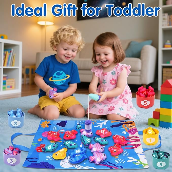 Montessori Toys for 1 Year Old: Cloth Fishing Game with Stacking Cups - Image 5