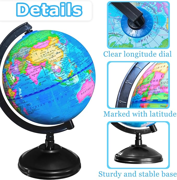 6'' Geographic World Globe,Kids Educational Globes with Stand,Decorative Rotating World Map Globes Decor,Political Globe for Child Classroom Geography Teaching,Kids Room - Image 4