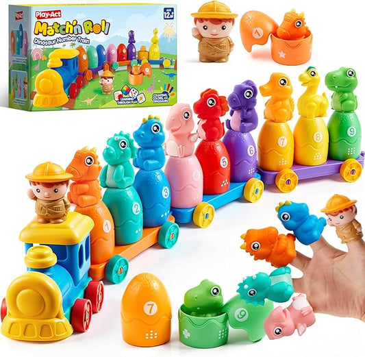 Learning Toy for Toddlers 1 2 3 Years Old, Counting, Matching & Sorting Montessori Learning Dinosaur Number Train Including 9 Dinosaurs and 1 Tamer, Easter Christmas Birthday Gift for Baby Boys Girls