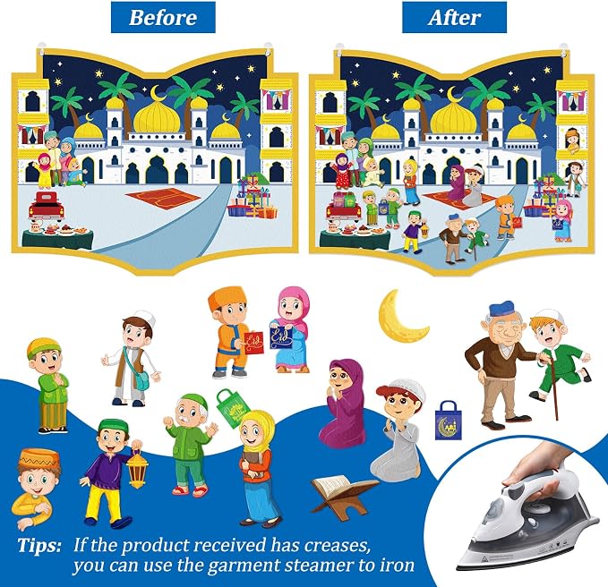 Cinrobiye DIY Ramadan Craft Kit – Eid Crafts & Activities, Reusable Felt Mosque, Moon & Stars Set for Classroom, Home, Islamic Holiday Decorations, Party Supplies - Image 4