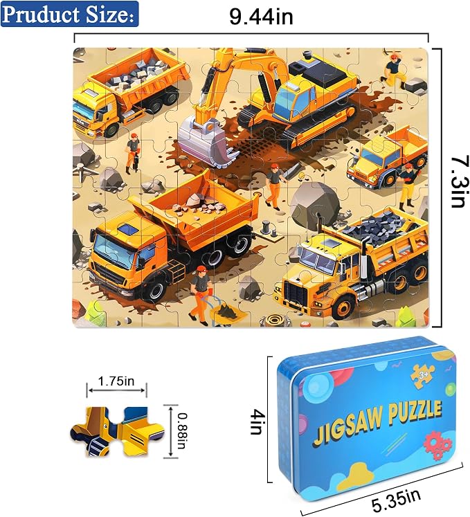 LELEMON 60 Pieces Jigsaw Puzzles for Kids Ages 4-8 Construction Site Puzzles for Kids Boys Girls Children Age 4, 5, 6, 7, 8-10 Years Old - Image 2