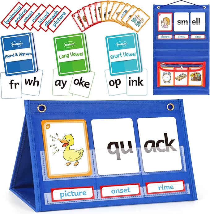 Torlam Blends & Digraphs Pocket Chart, Onset Rime Phonics Games Sight Word Flash Cards, Educational Spelling Reading Learning Blending Board, Elementary Kindergarten Classroom Teachers Must Haves by Torlam