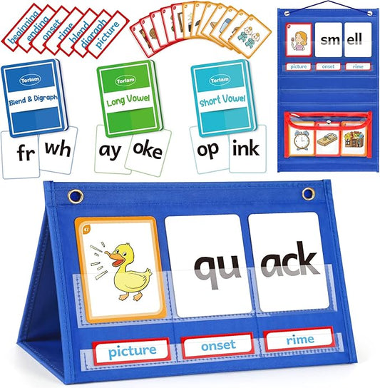 Torlam Blends & Digraphs Pocket Chart, Onset Rime Phonics Games Sight Word Flash Cards, Educational Spelling Reading Learning Blending Board, Elementary Kindergarten Classroom Teachers Must Haves by Torlam