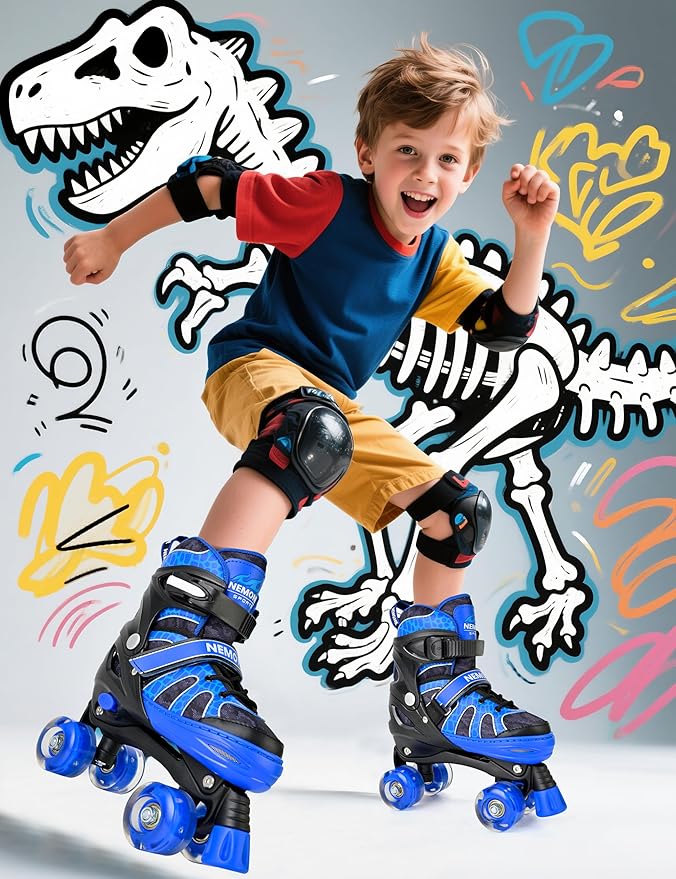 NEMONE Mermaid 4 Size Adjustable Light up Roller Skates for Girls, Purple Blue Skates for Toddlers, Beginner Kids Butterfly Roller Skates Indoor Outdoor