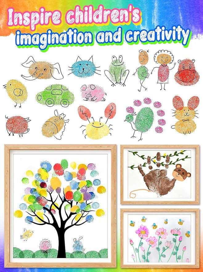7'' Large Washable Ink Pad for Kids Handprint & Footprint - Safe & Non-Toxic Ink Pads for Stamps, Finger Paint Pads Preschool Classroom Must Haves, Toddlers Crafts, Birthday Gifts, 8 Colors