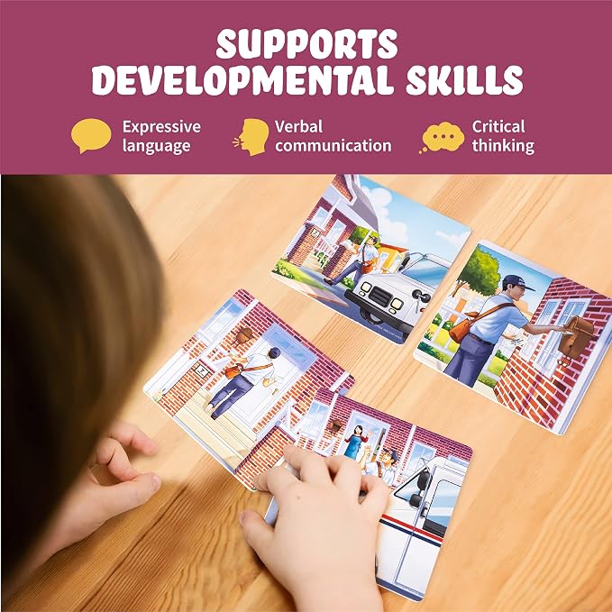 SPARK INNOVATIONS Kids Story Cards Sequence Game Large Storytelling and Sequencing Cards. Community Helper Stories for Sentence Building Educational Picture Card Games - Image 5