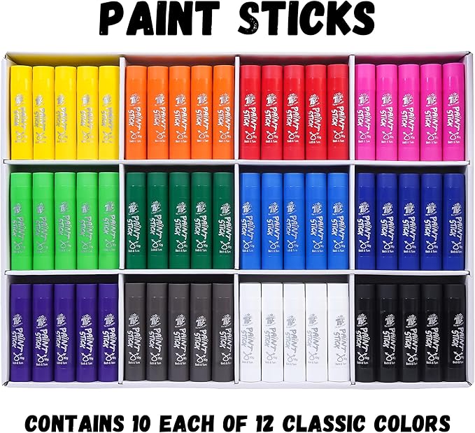 TBC The Best Crafts Paint Sticks,120 Classic Colors, Washable, Non-toxic, Tempera Paint Sticks for Kids and Students (120 Colors（10 * 12 set)