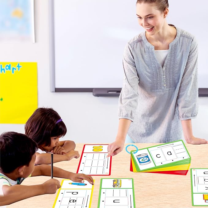 CVC Word Writing Cards, 100 Double-Sided Handwriting Cards 3-Level Short Vowel Spelling Flashcards CVC Sight Words Early Educational Tool for Kids 3 4 5 Years Old (3 Plastic Rings Included) - Image 8