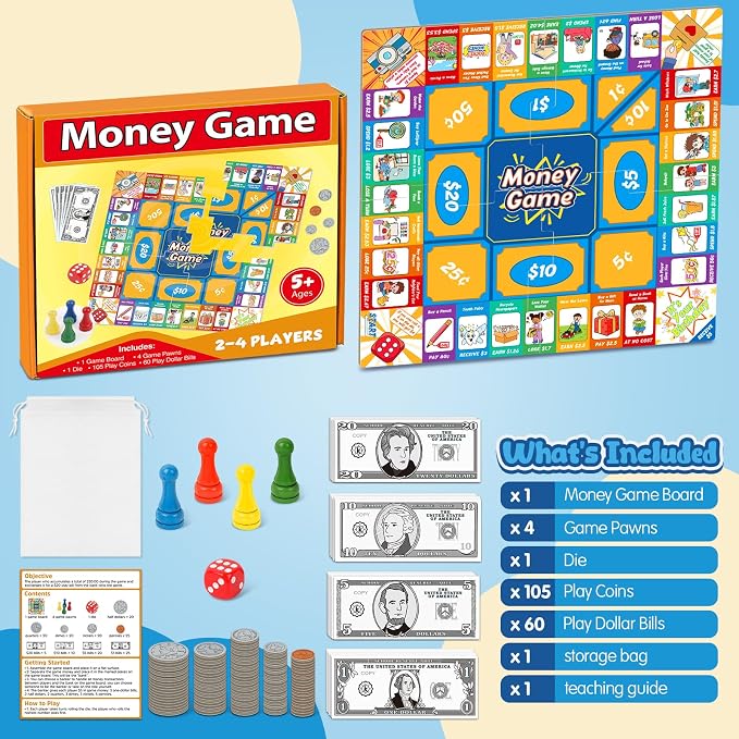 Torlam Money Board Games for Kids, Coins and Bills Toddler Pretend Play Toys, Money for Kids Learning Education Kindergarten Math Games Math Manipulatives, Homeschool Supplies Classroom Must Haves - Image 7