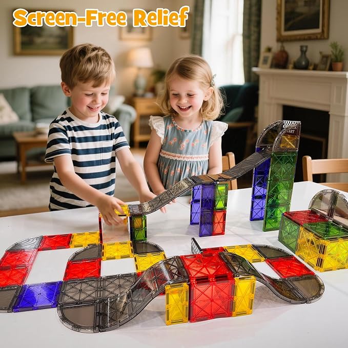 WMXDU Magnetic Road Track Set, 2-in-1 Playset with Curved Tiles - Image 6