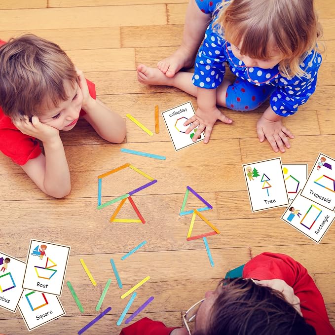 252 Pcs Shapes Flash Cards with Colorful Sticks and White Hook for Toddlers Preschool Kids Learning Art Craft Develops Shape Recognition Imagination Creativity - Image 6