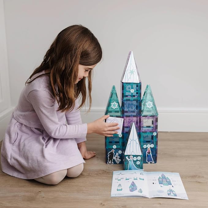 Tytan Toys Disney Frozen Magnetic Tiles Princess Castle - 68-Piece STEAM Building Set with Glitter Tiles & Elsa, Anna, Olaf Stickers - Educational Frozen Toys for Girls Age 3-4+ - Image 15