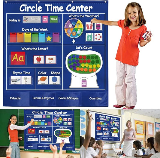 KIKIGOAL Circle Time Center Classroom Pocket Chart Educational Pocket Chart Teaching Materials Learning Calendar Weather Counting Letter Color Shape etc by KIKIGOAL+FITNESS