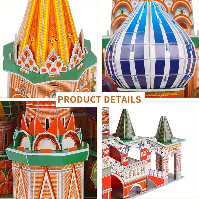 3D Puzzles for Adults & Kids St. Basil's Cathedral Building Set, Russia Cathedral Architecture Craft Model Kits, Educational 3D Jigsaw Puzzle Toy Birthday for Teens Boys Girls, 231 PCS - Image 9