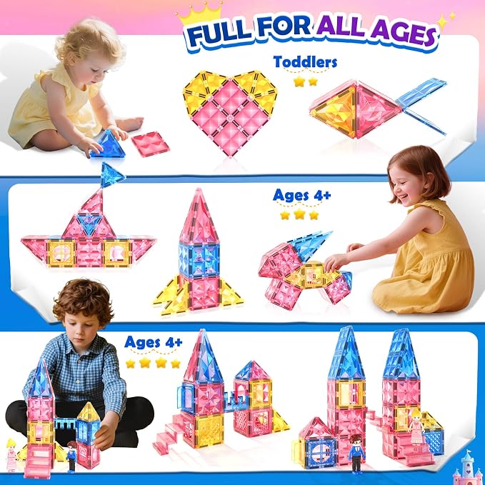Diamond Magnetic Tiles Princess Castle Building Girls Toys Ages 3-12 Games - Image 5