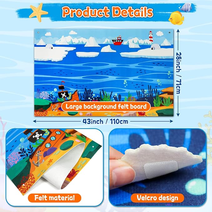 Taika 70Pcs Ocean Creatures Felt Story Board Set, 43x28inches Flannel Board - Image 2