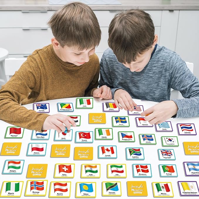 gisgfim 100 PCS Juego de Memoria de Banderas del Mundo en español para niños y adultos Flags of the World Memory Matching Games in Spanish Educational Matching Game Fun Fast Memory Game Gift Learning - Image 4