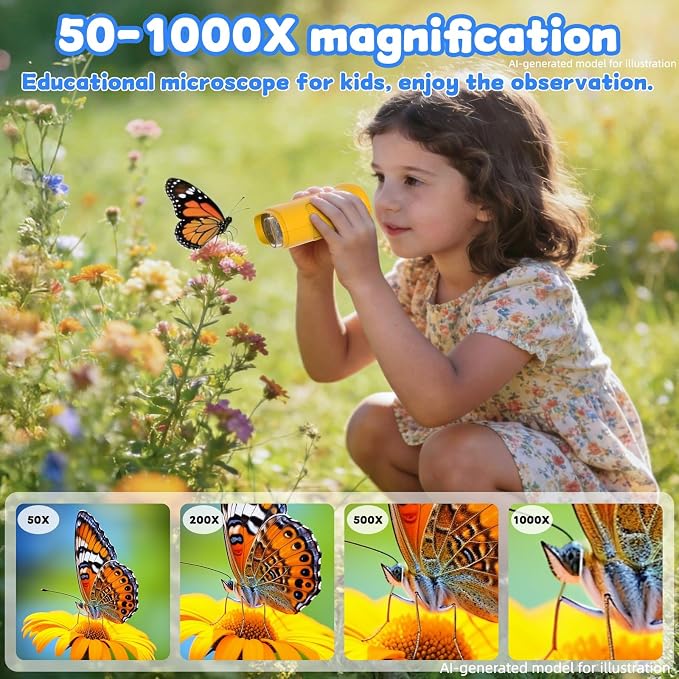 1000X Handheld Microscope for Kids: Pocket Digital Microscope with 2.0''IPS Screen&Photo/Video - Portable Edu Science Kits for Girls Boys - STEM Toys Birthday Gifts Ages 3-6 6-12(Orange) - Image 3