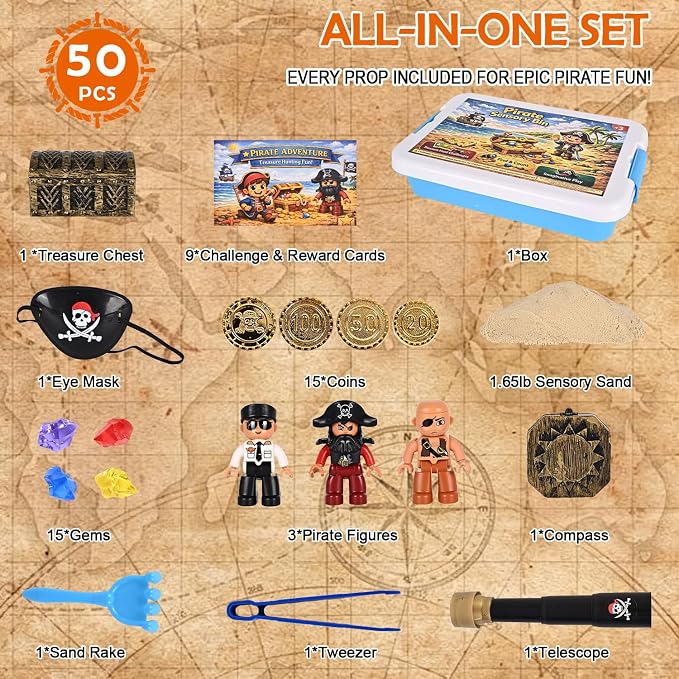 Pirate Treasure Chest Sensory Bin for Kids with Sensory Sand - Image 3
