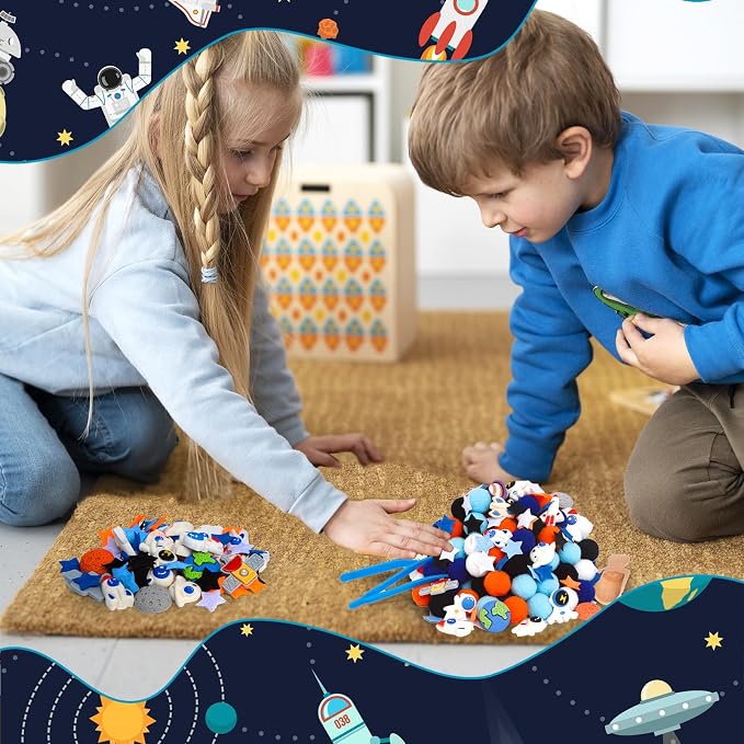 236pcs Space Sensory Bin Filler Fine Motor Toys Astronaut Spaceship Sensory Bin Items Astronauts Saturn Moon Mars Earth Rocket Planet Satellite Space Shuttle Stars for Preschool Education Activities - Image 5