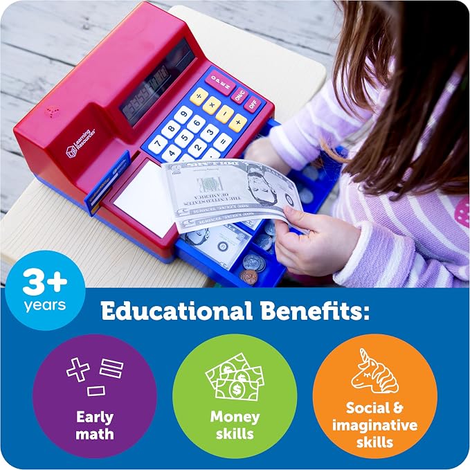 Learning Resources Pretend & Play Calculator Register Toy - Kids Play Set & Credit Card Toy, Register for Kids, Pretend Grocery Store Shopping Playset for Toddlers, Teaching Math Set - Image 5