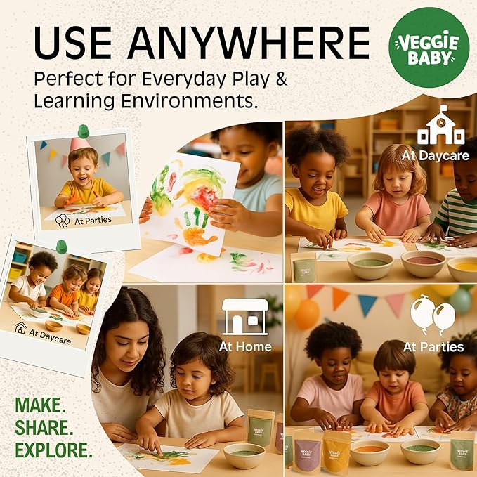 Vegan Finger Paints for Toddlers, Organic Baby Safe Coloring, Play, Made in USA (5 Colors)