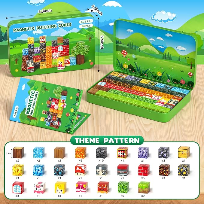 Axirata 60PCS Mini Magnetic Blocks Travel Set for Kids, Mini Magnetic Tiles Building Cubes with Portable Iron Box, STEM Learning Sensory Toy for Toddler Boys Girls Age 3-5 4-8 8-12+ - Image 5