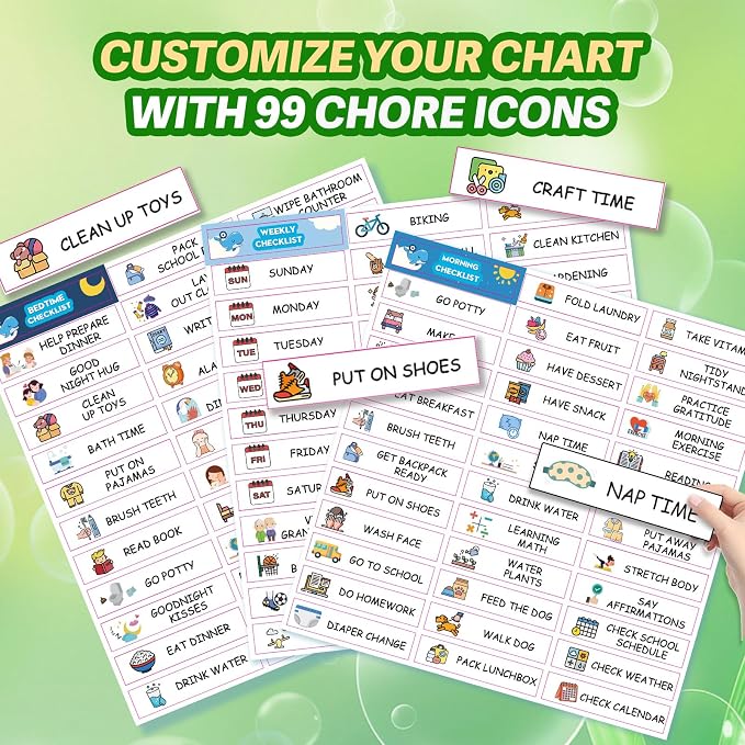 3 in 1 Upgraded Slider Bedtime/Morning/Weekly Routine Chart for Kids, Magnetic Chore Chart for Kids with Cute Chore Stickers, Cute Visual Schedule for Kid - Image 3