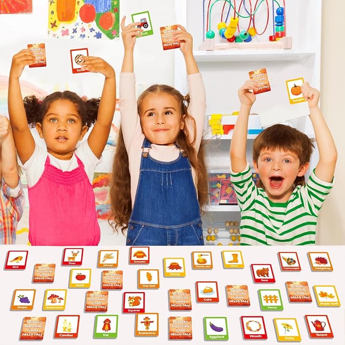 gisgfim 100 PCS Fall Memory Matching Game Thanksgiving Happy Fall Concentration Memory Games for Kids Educational Ages 3-8 A Fun & Fast Autumn Theme Memory Matching Games - Image 6